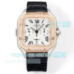 Swiss Cartier Santos de Cartier Chronograph Diamond Two Tone Leather Strap Replica Watch 
